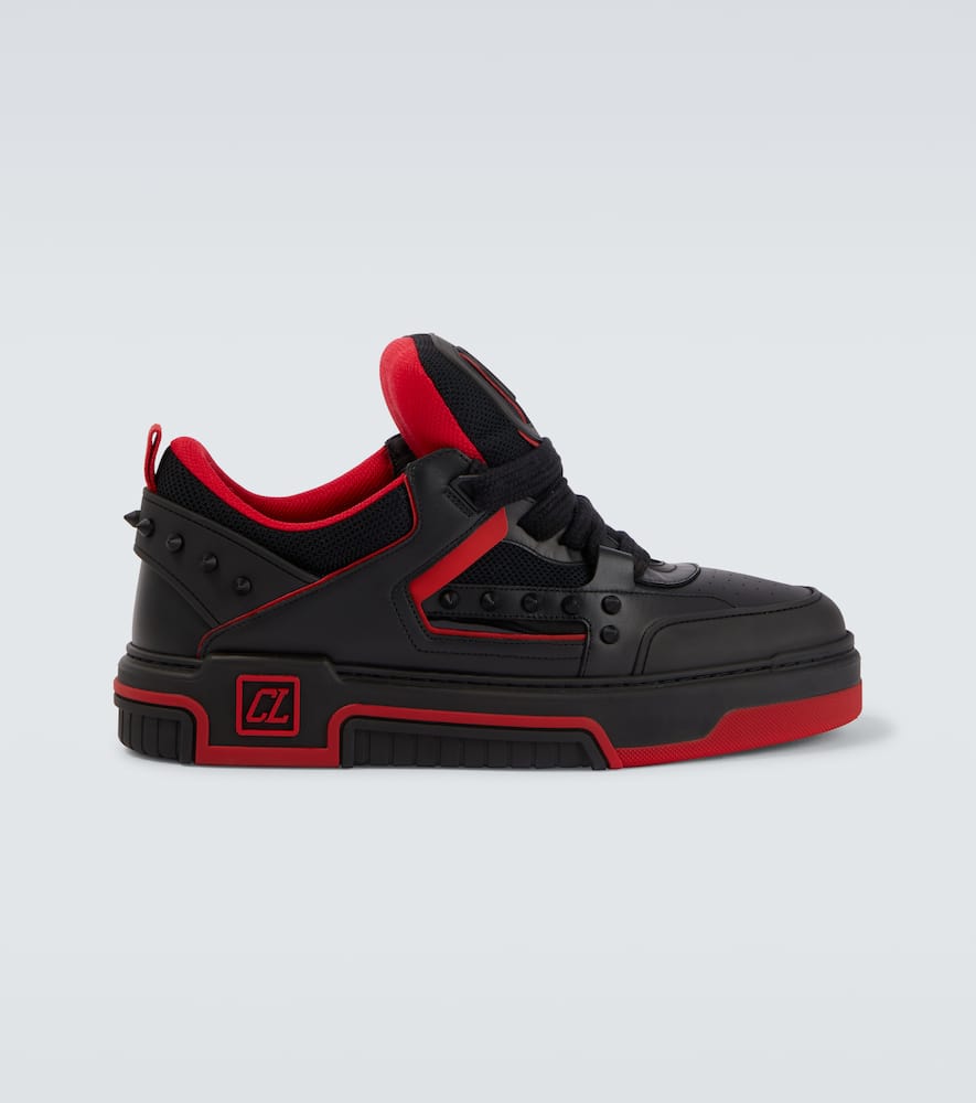 Christian Louboutin Astroskate Spiked Leather-trimmed Sneakers In Black