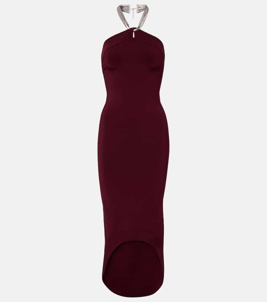 Galvan Halterneck Midi Dress In Burgundy