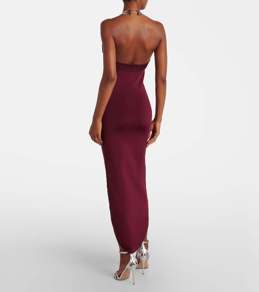 Galvan Halterneck Midi Dress In Burgundy