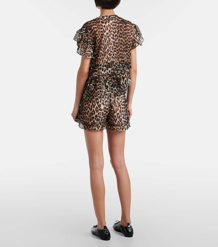 Ganni Leopard-print Ruffled Chiffon Blouse In Yellow