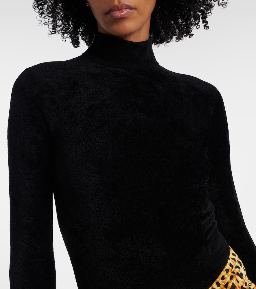Versace Chenille Turtleneck Bodysuit In Black