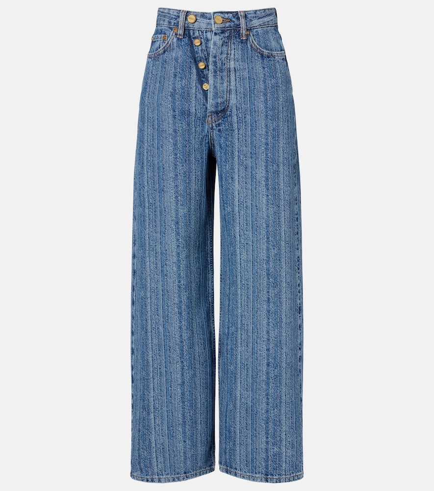 Ganni Striped Wide-leg Jeans In Blue