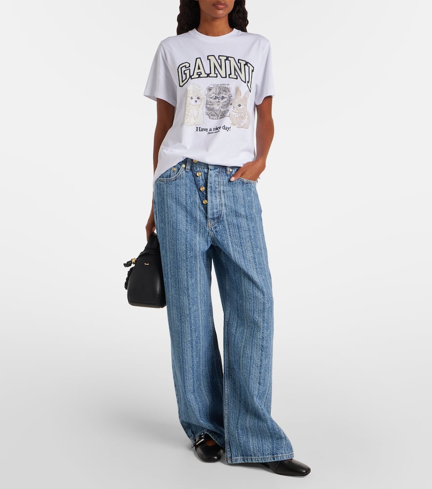 Ganni Striped Wide-leg Jeans In Blue