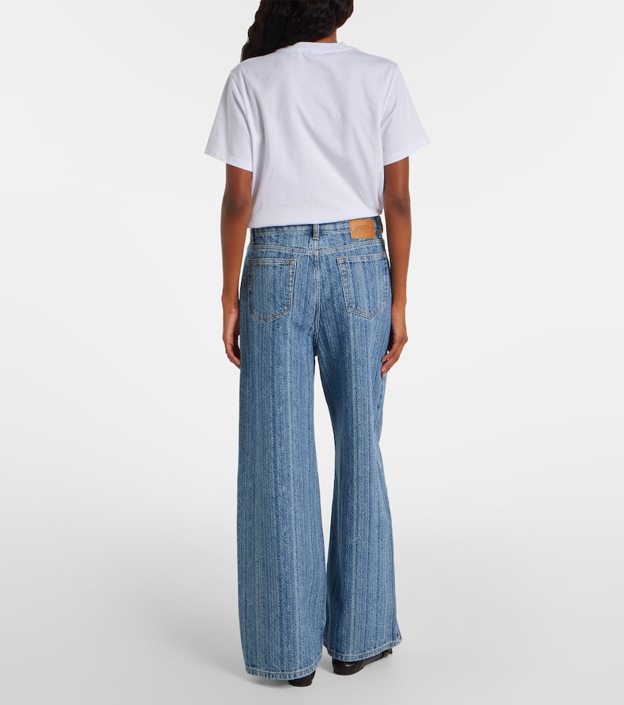 Ganni Striped Wide-leg Jeans In Blue