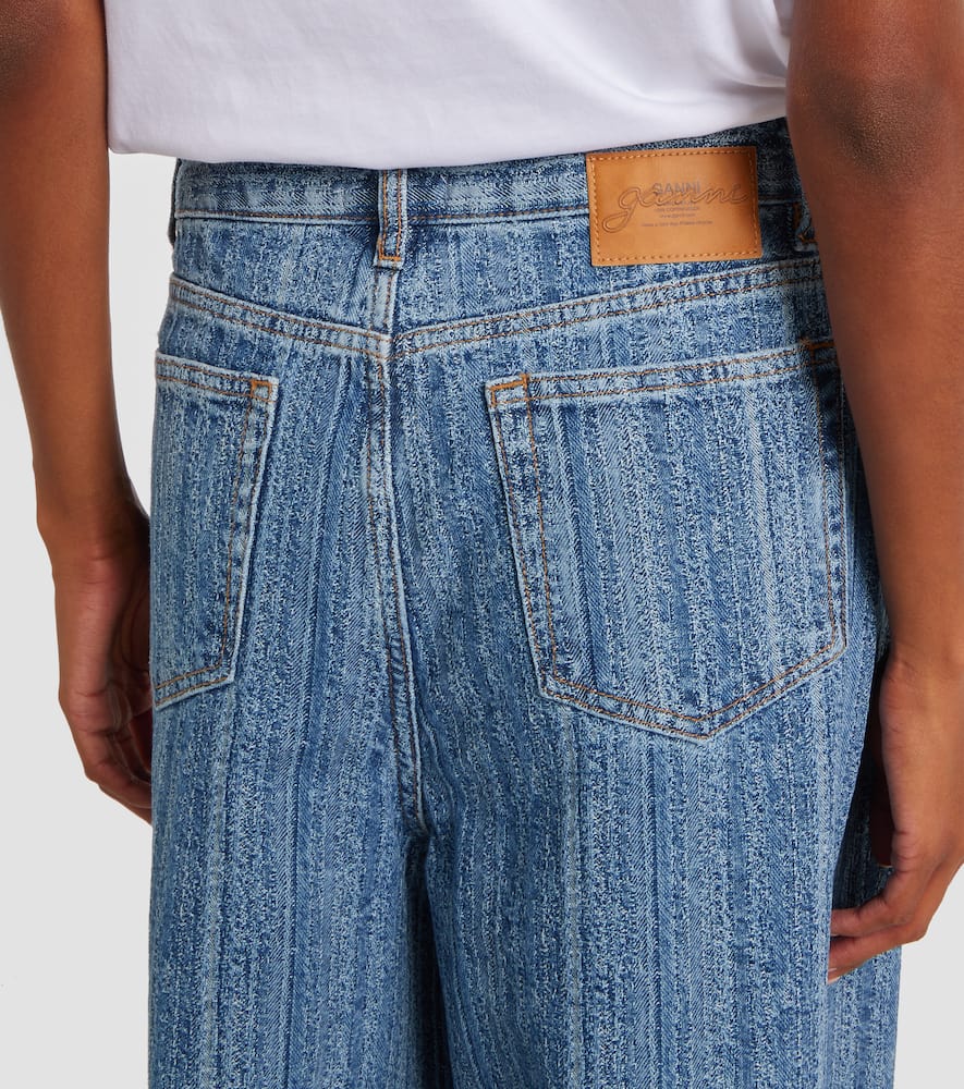 Ganni Striped Wide-leg Jeans In Blue