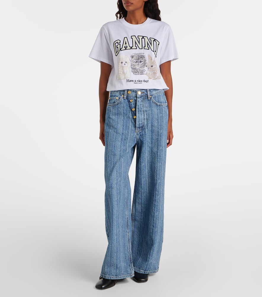 Ganni Striped Wide-leg Jeans In Blue