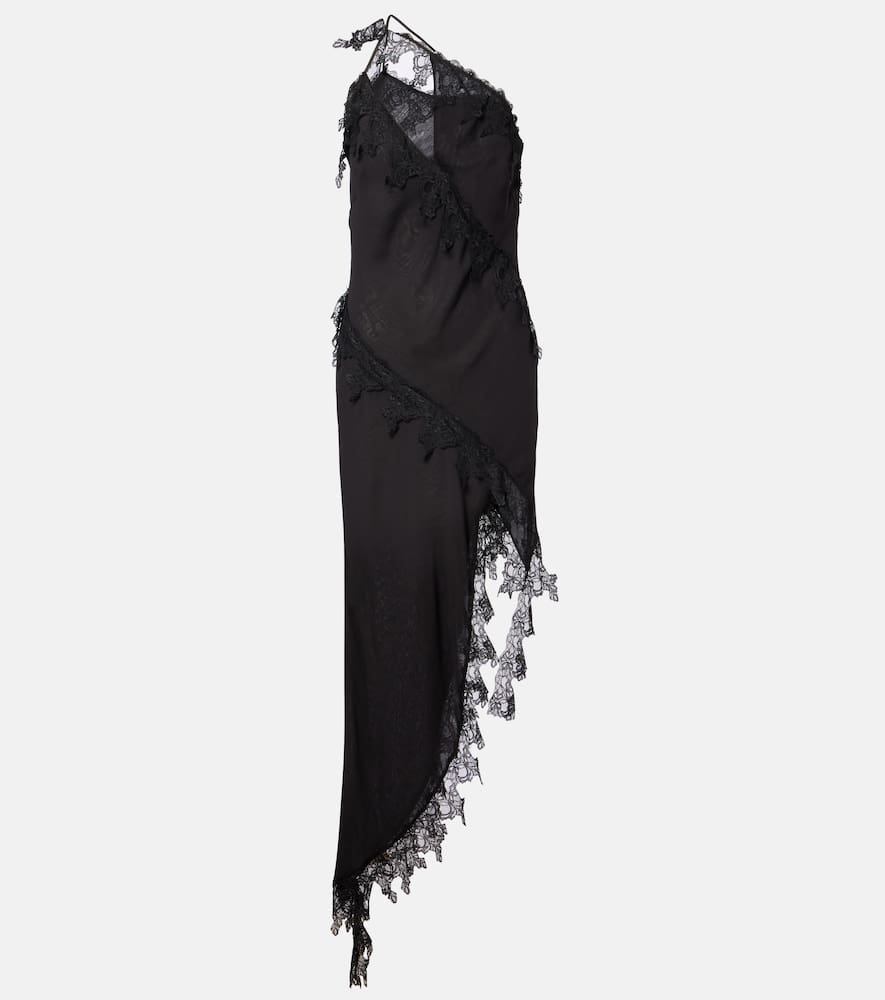 Blumarine Asymmetric Lace-trimmed Midi Dress In Black