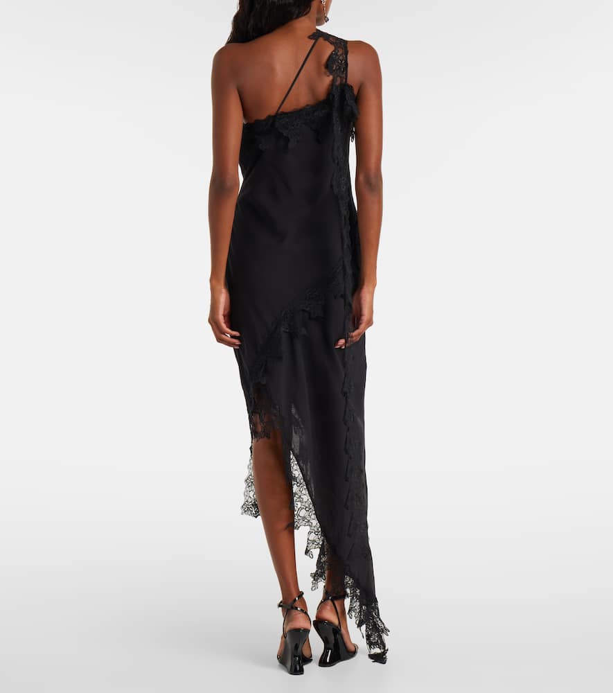 Blumarine Asymmetric Lace-trimmed Midi Dress In Black