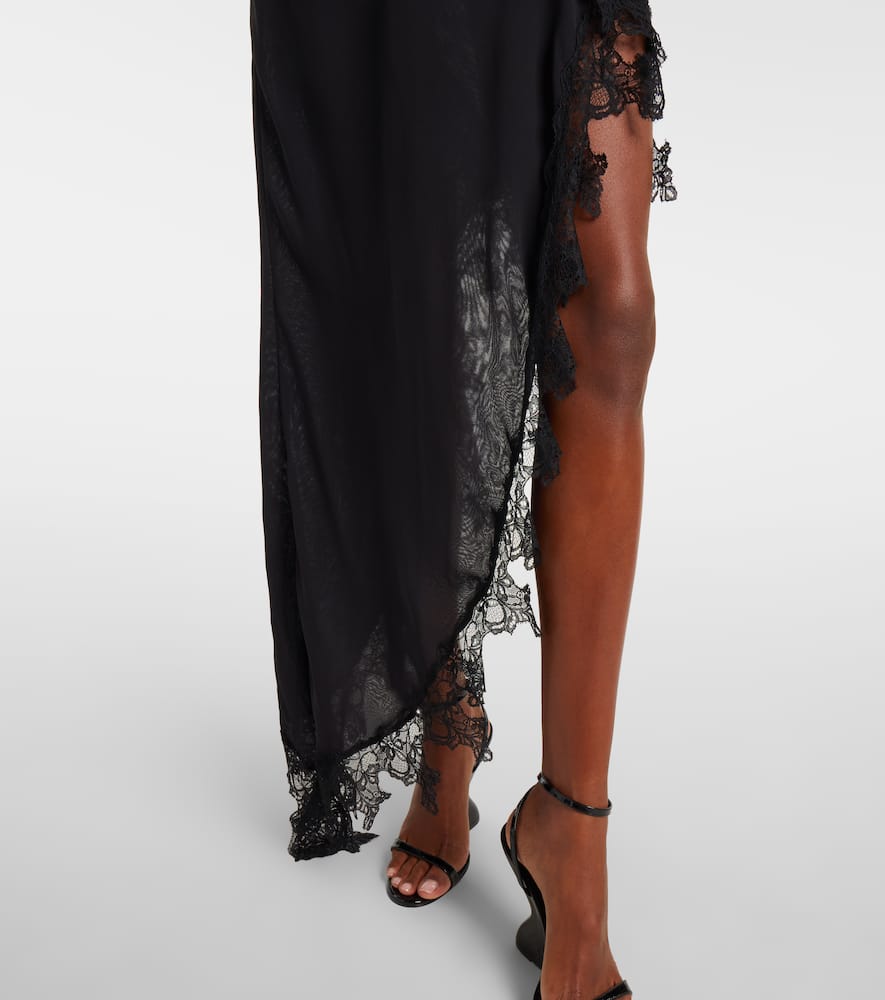 Blumarine Asymmetric Lace-trimmed Midi Dress In Black