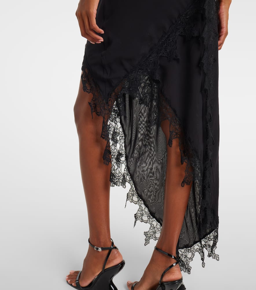 Blumarine Asymmetric Lace-trimmed Midi Dress In Black