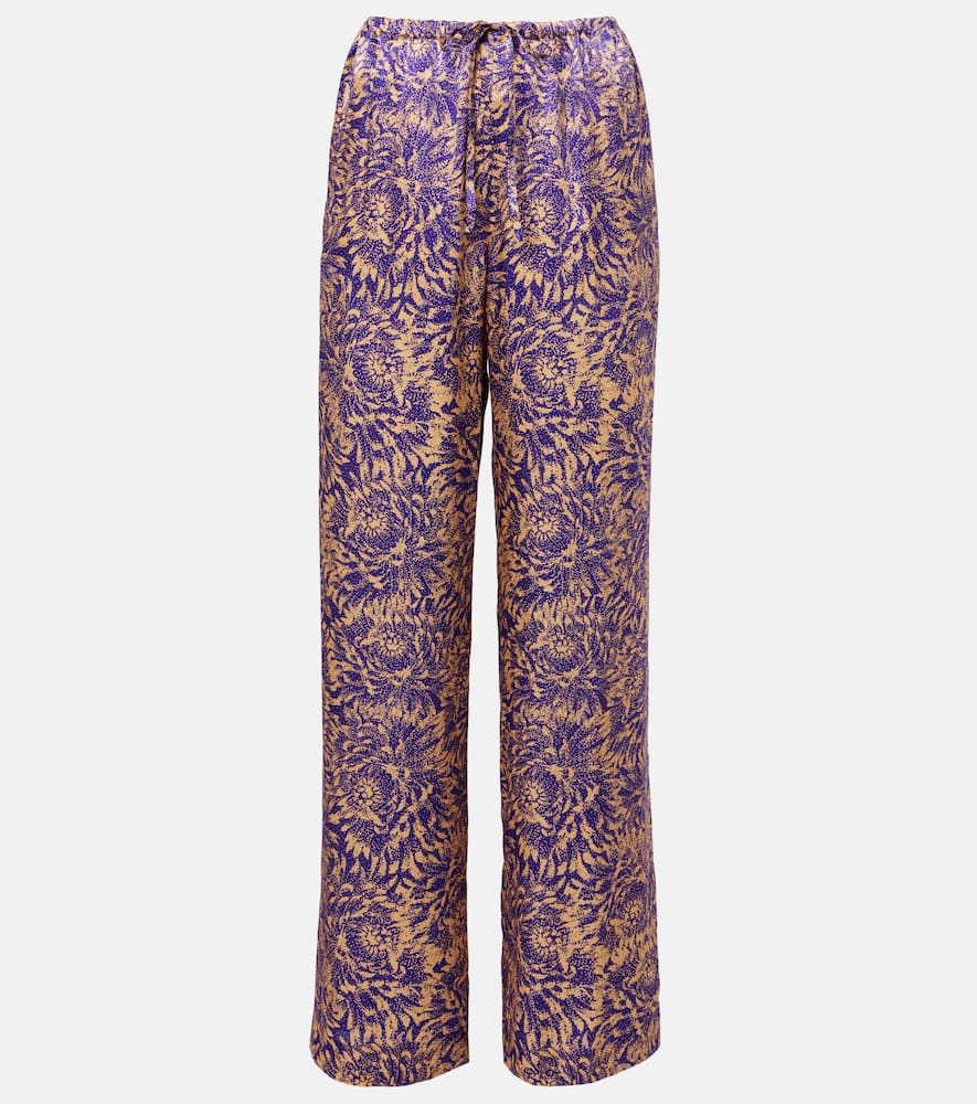 Dries Van Noten Floral Silk Satin Wide-leg Pants In Purple