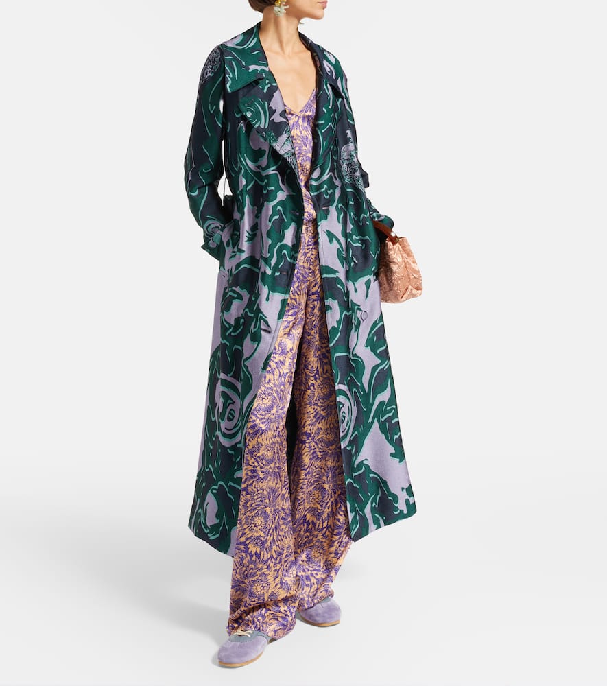 Dries Van Noten Floral Silk Satin Wide-leg Pants In Purple