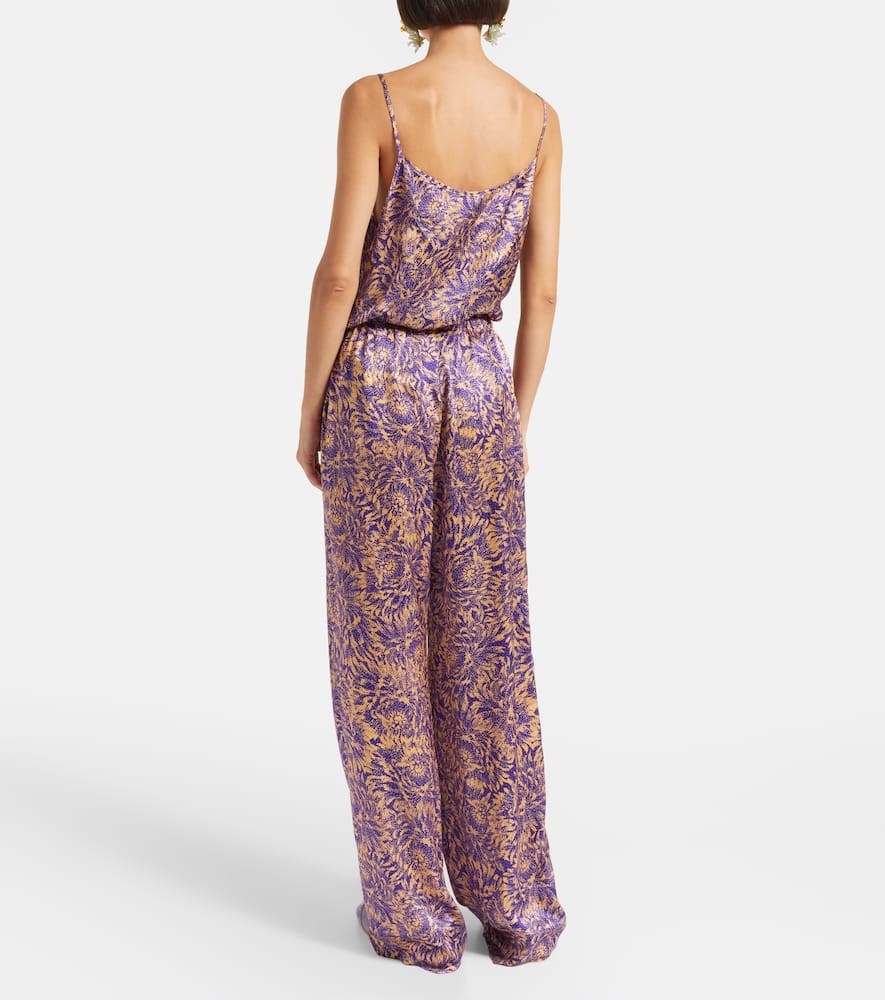 Dries Van Noten Floral Silk Satin Wide-leg Pants In Purple