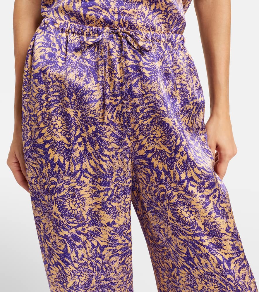 Dries Van Noten Floral Silk Satin Wide-leg Pants In Purple