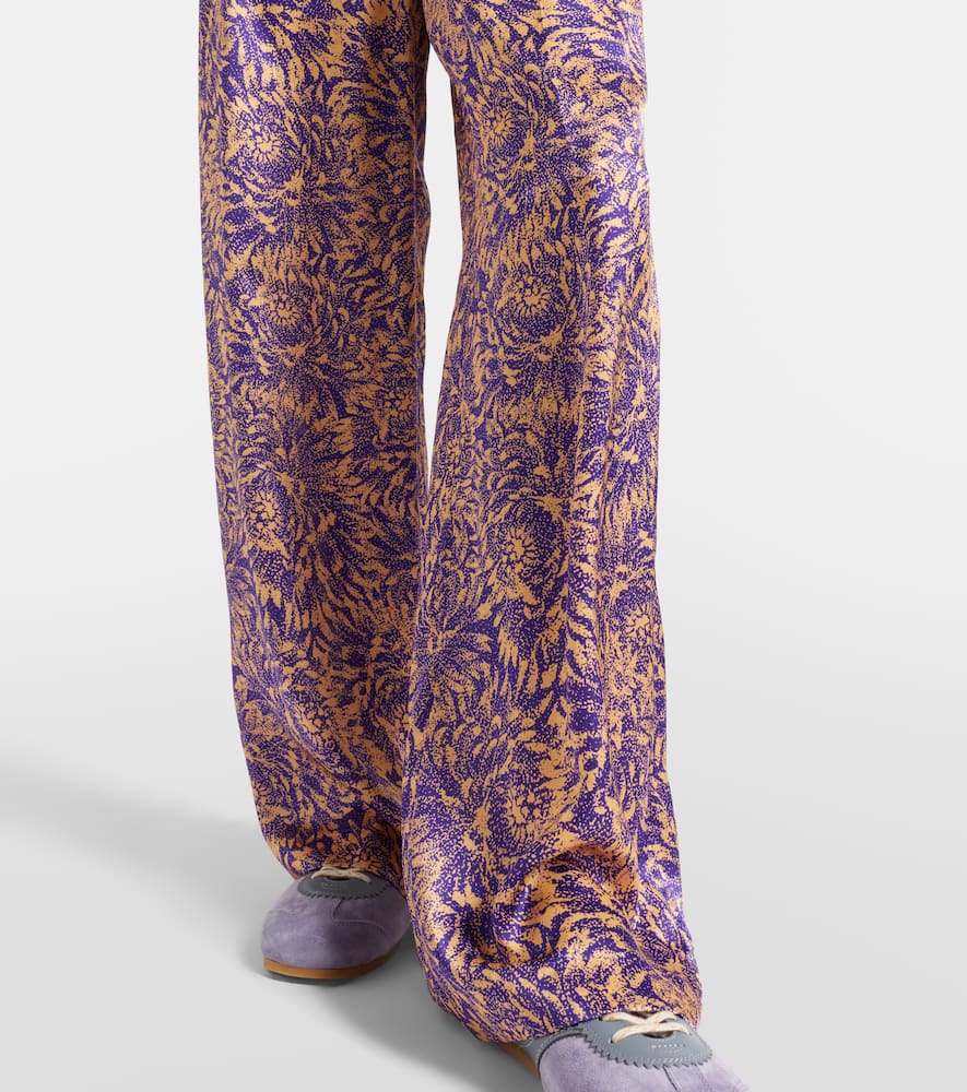 Dries Van Noten Floral Silk Satin Wide-leg Pants In Purple