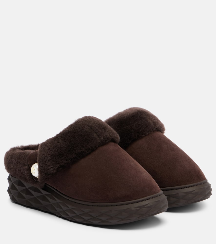 Jimmy Choo Slippers Diamond Maxi Mule F Aus Veloursleder In Brown