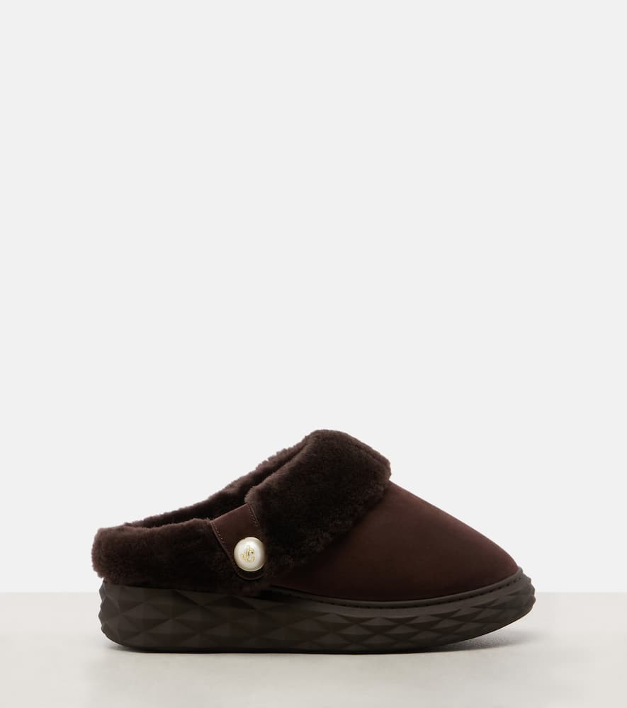 Jimmy Choo Slippers Diamond Maxi Mule F Aus Veloursleder In Brown