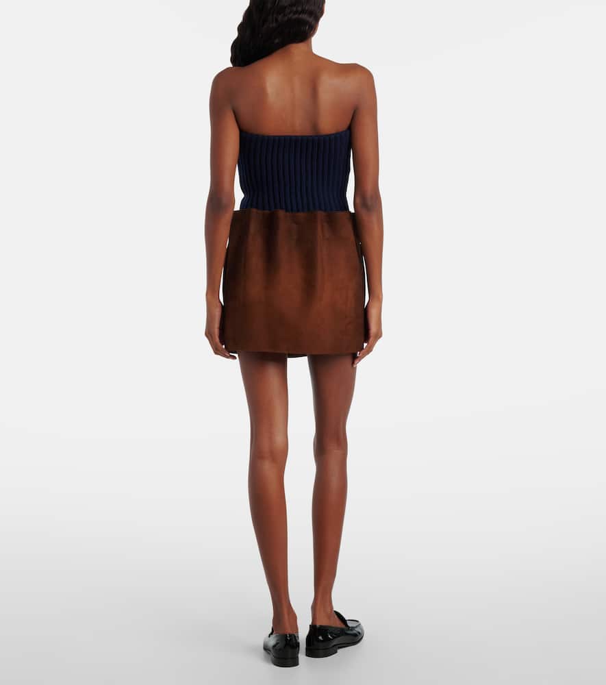 Prada Gathered Suede Miniskirt In Brown