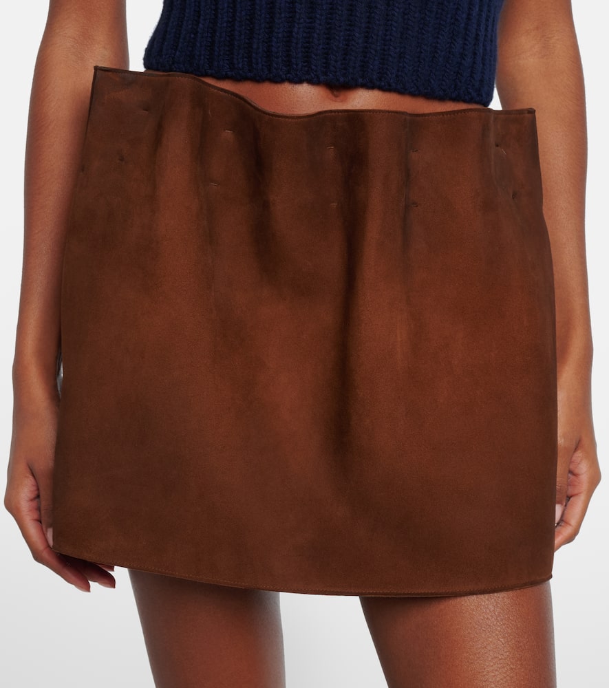 Prada Gathered Suede Miniskirt In Brown