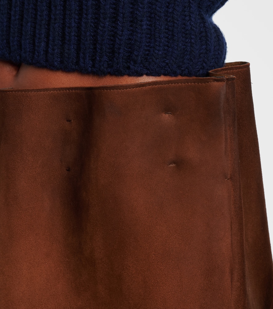 Prada Gathered Suede Miniskirt In Brown