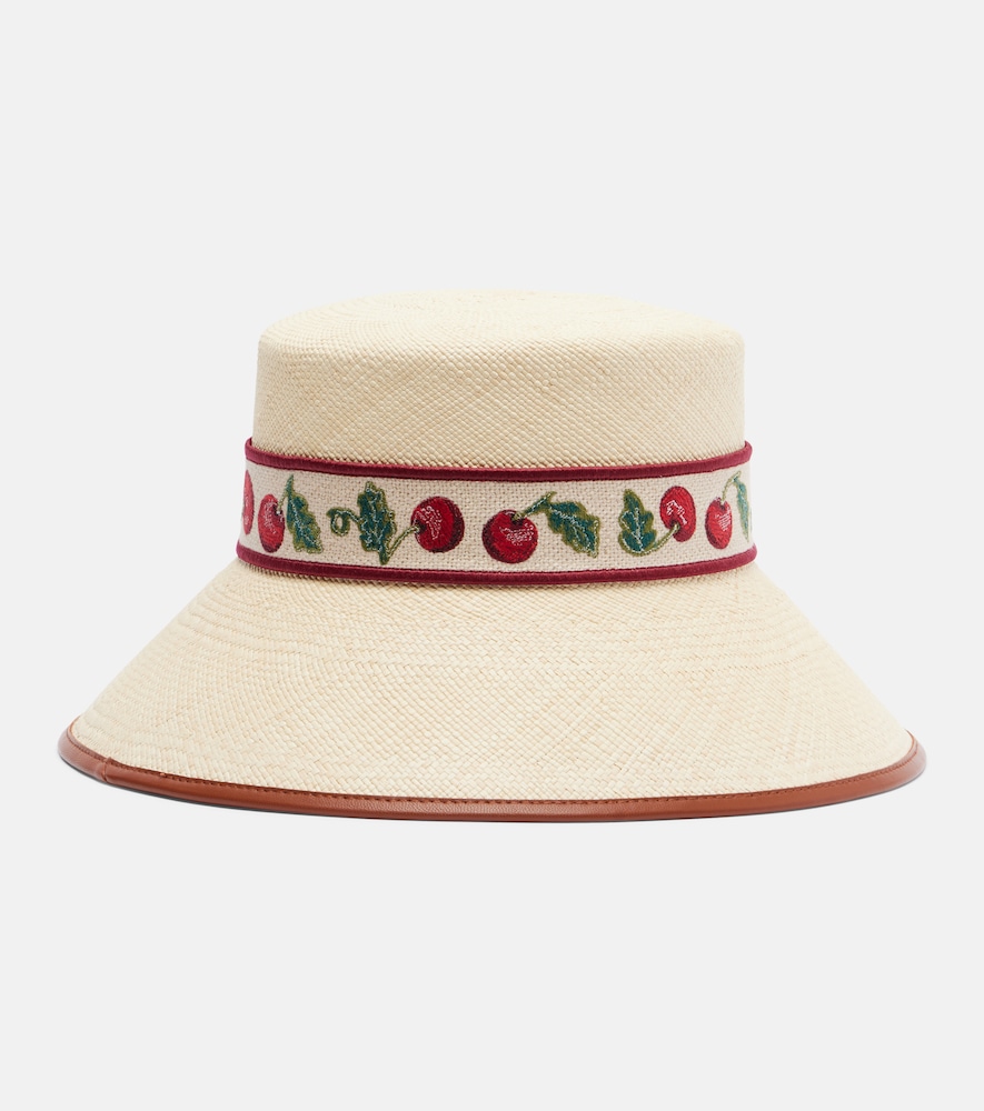  Valentino Valentino Cherryfic Straw Bucket Hat 