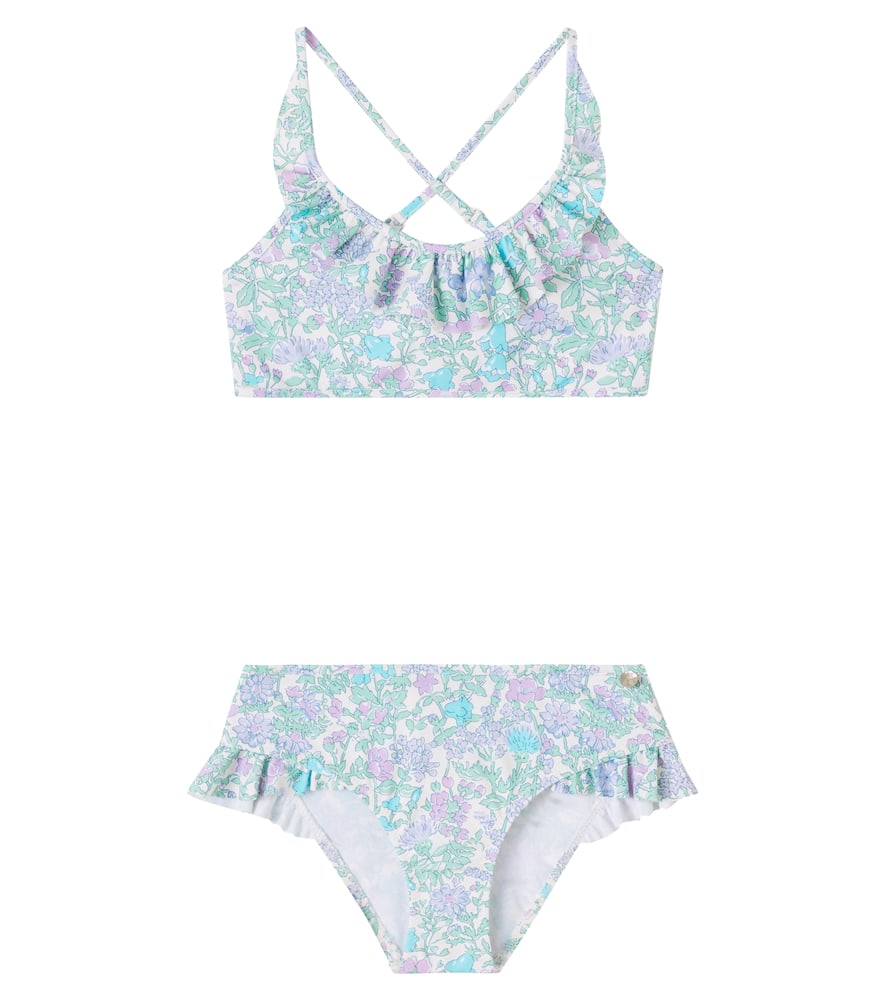 Bonpoint Kids' Ruffled Floral Bikini In Blue