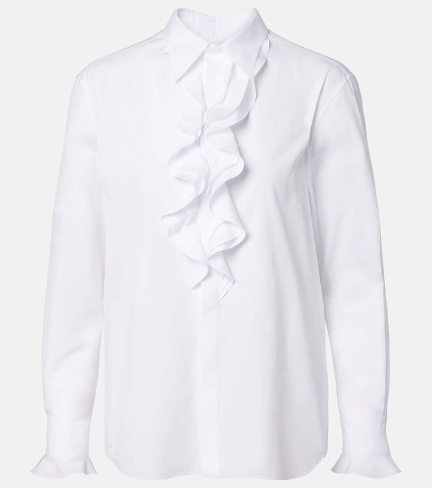 Ralph Lauren Ruffled Cotton Poplin Shirt In White