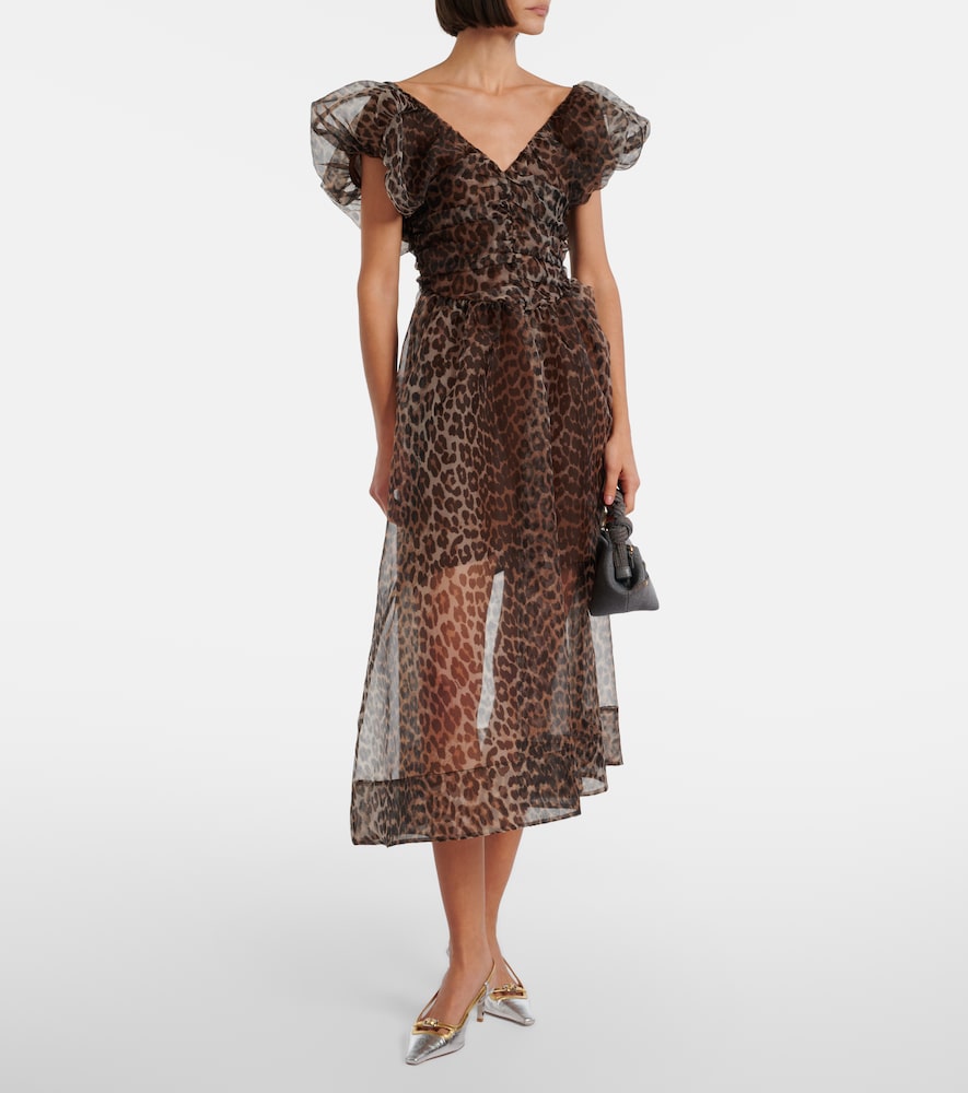 Ganni Leopard-print organza midi dress