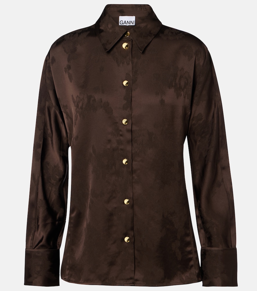 Ganni Women's Brown Satin Jacquard Shirt UK Size 10 - Mytheresa