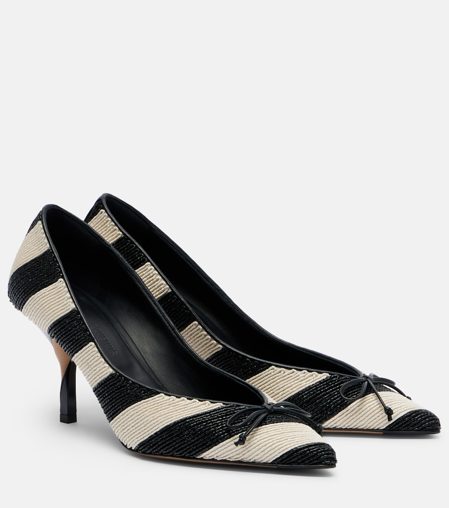 Jacquemus Women's Black Tourni Striped Raffia-Effect Pumps UK Size 7 - Mytheresa