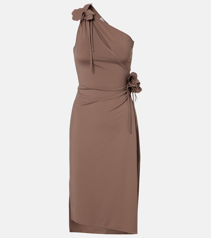 Coperni Floral-appliqué one-shoulder jersey cocktail dress