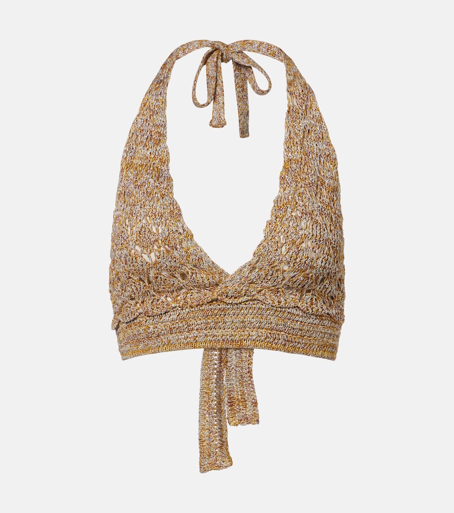 Valentino Open-knit linen-blend lamé crop top - Women's Clothing