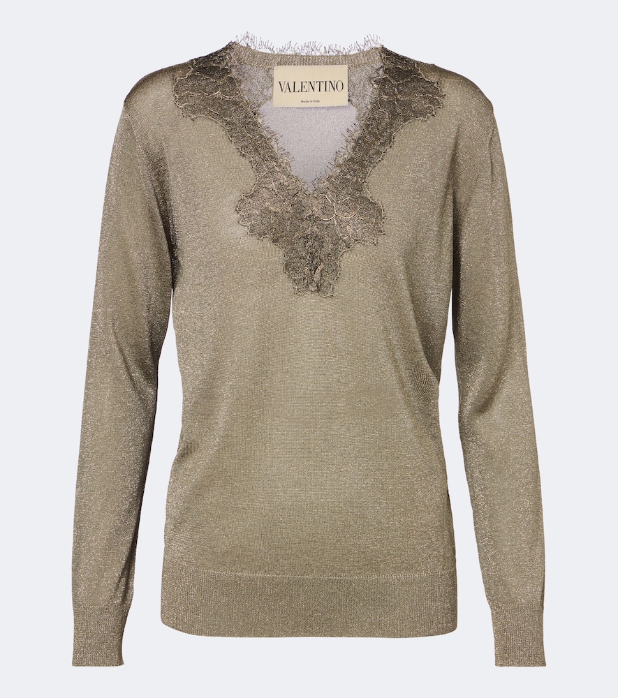 Valentino Women's Gold Lace-Trimmed Lame Sweater UK Size 14 - Mytheresa