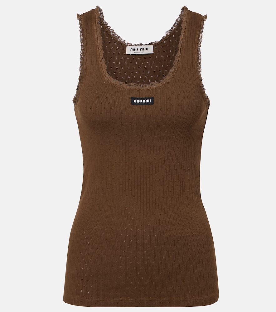 Miu Miu Lace-trimmed pointelle cotton tank top