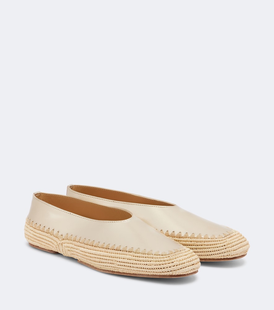 Gabriela Hearst Strength Raffia-trimmed Metallic Leather Flats In Neutral