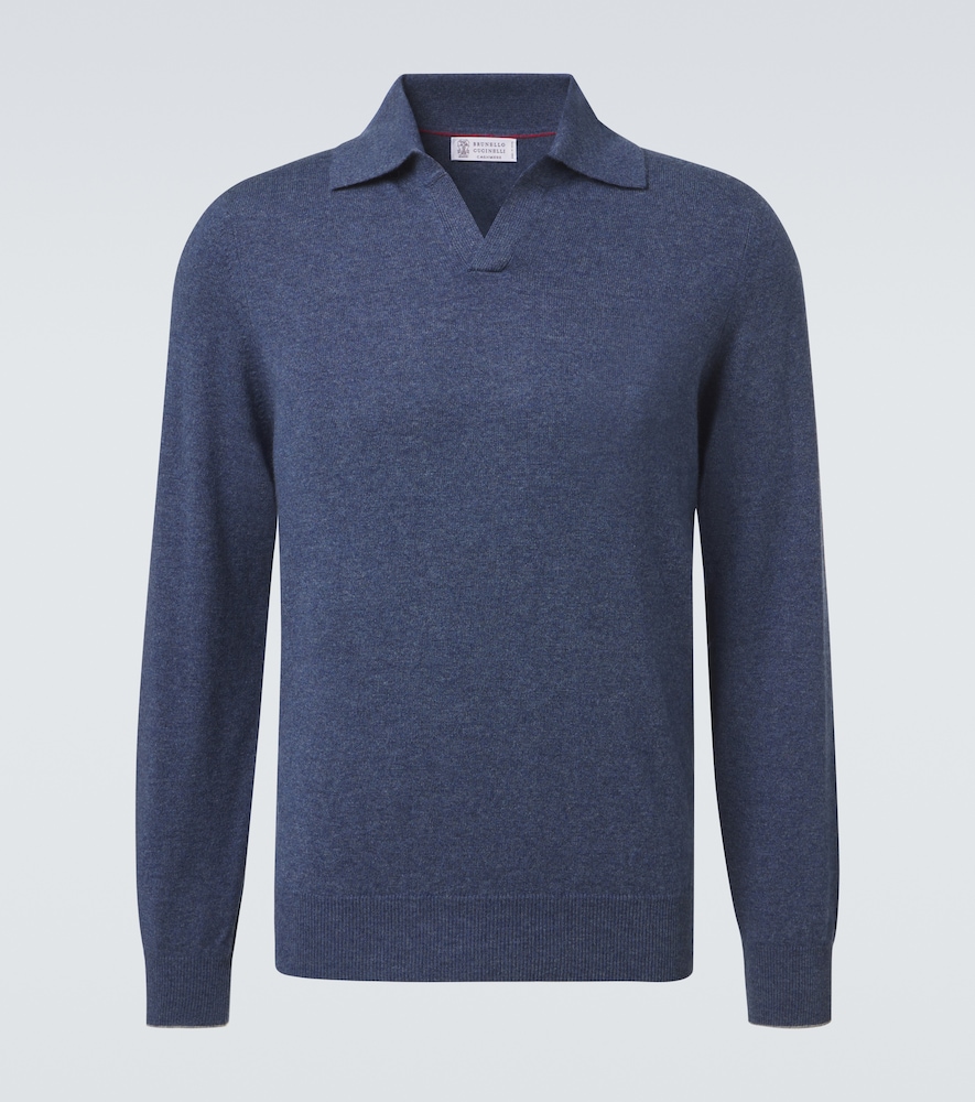 Brunello Cucinelli Men's Blue Cashmere Polo Sweater UK Size 42 - Mytheresa