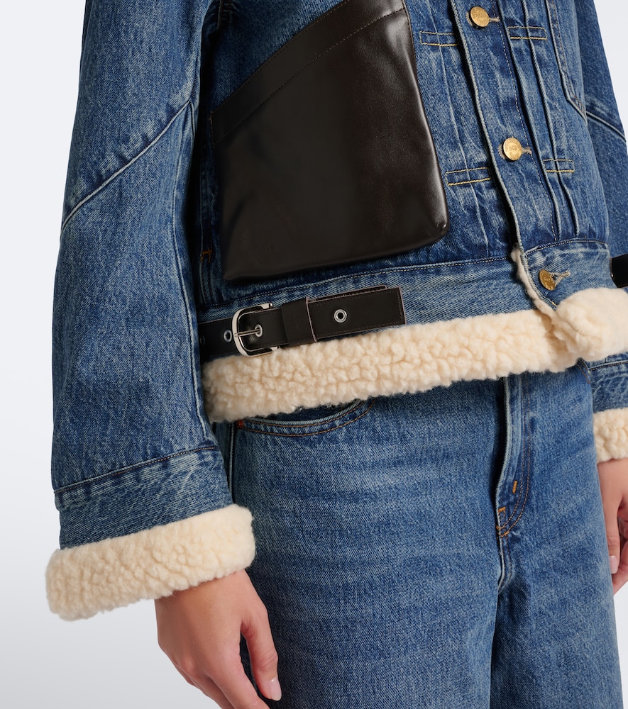 Leather-Trimmed Denim Jacket