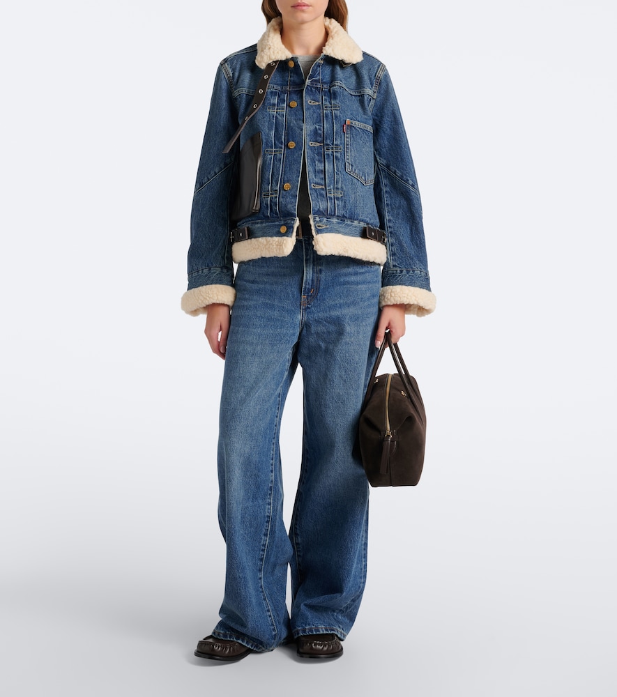 Leather-Trimmed Denim Jacket