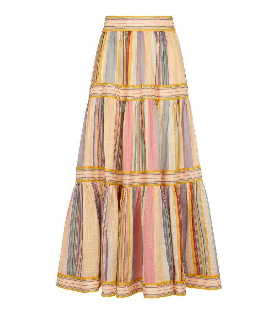 Zimmermann Yellow Mae Striped Tiered Maxi Skirt In Multi | ModeSens
