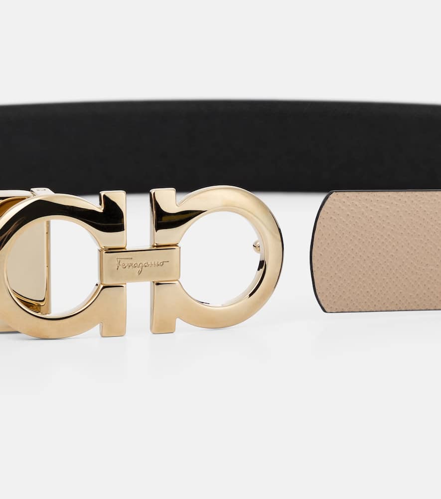 Ferragamo Reversible Gancini Calfskin Leather Belt In Beige