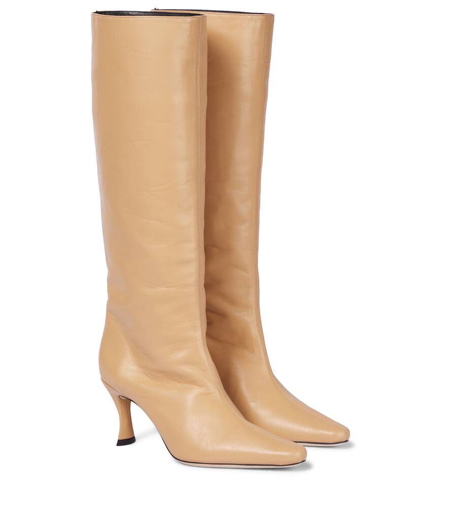 beige leather knee high boots