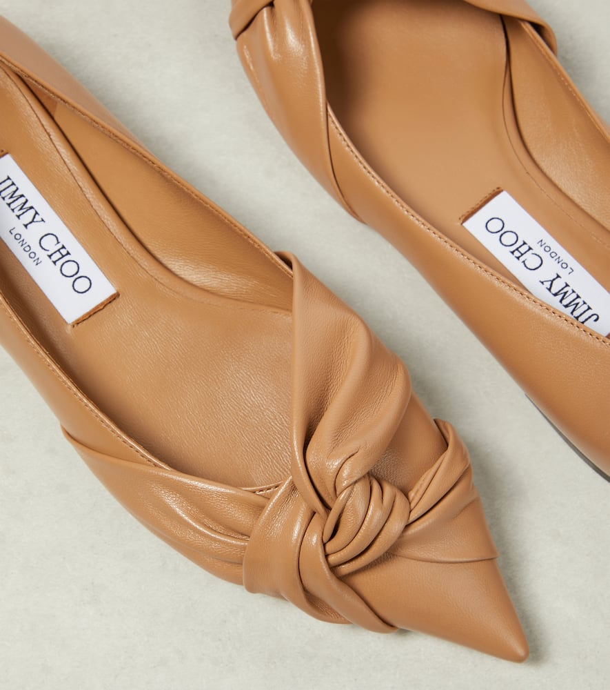 Shop Jimmy Choo Hedera Leather Ballet Flats In Beige