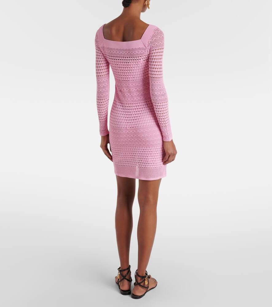 Tom Ford Open-knit Square-neck Minidress In Pink