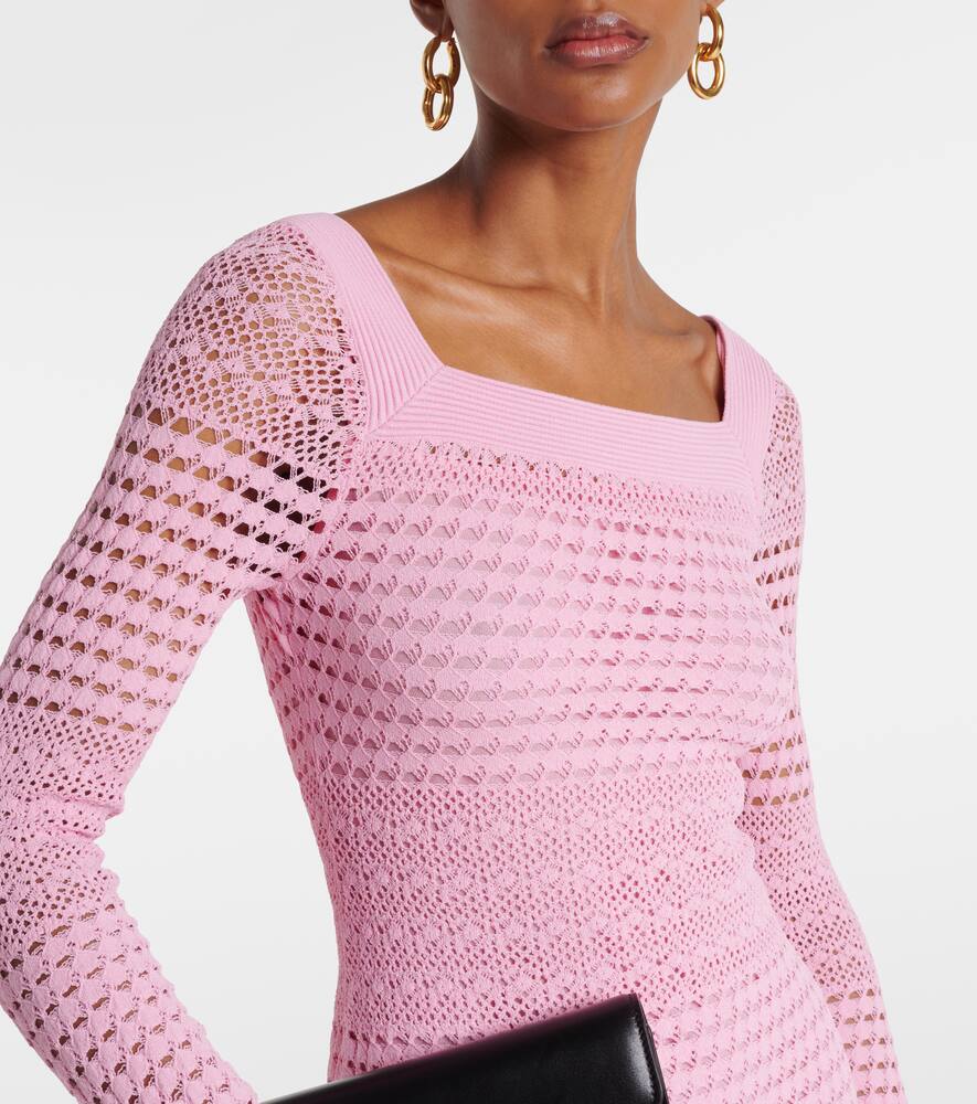 Tom Ford Open-knit Square-neck Minidress In Pink