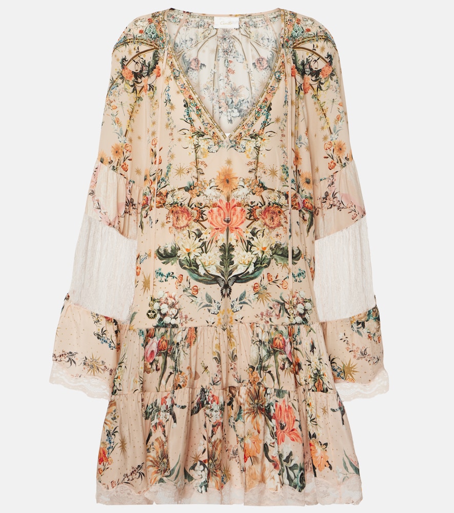 Camilla Women's Multicoloured Embellished Floral Silk Crepe Minidress UK Size 16 - Mytheresa
