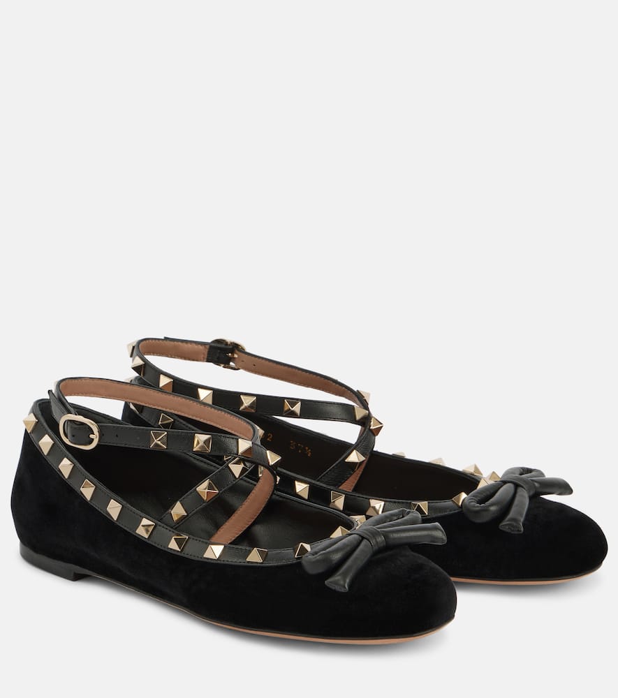 Rockstud velvet ballet flats