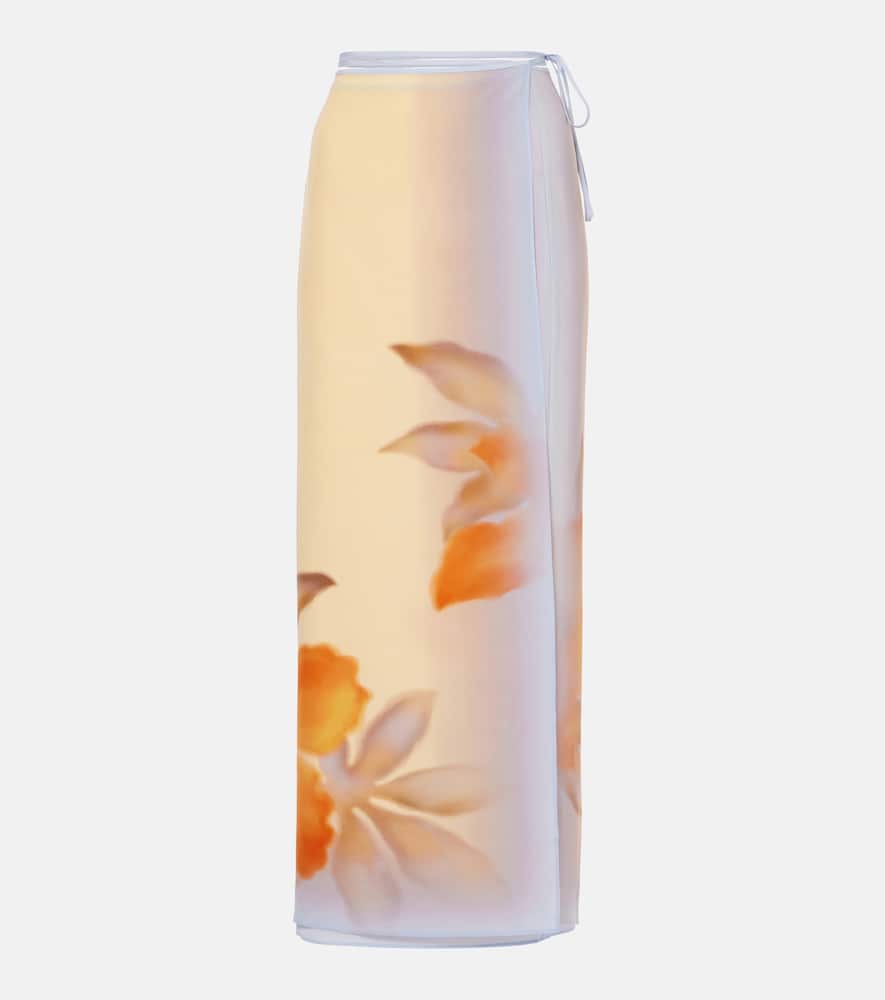 SIR Floral silk crêpe wrap skirt