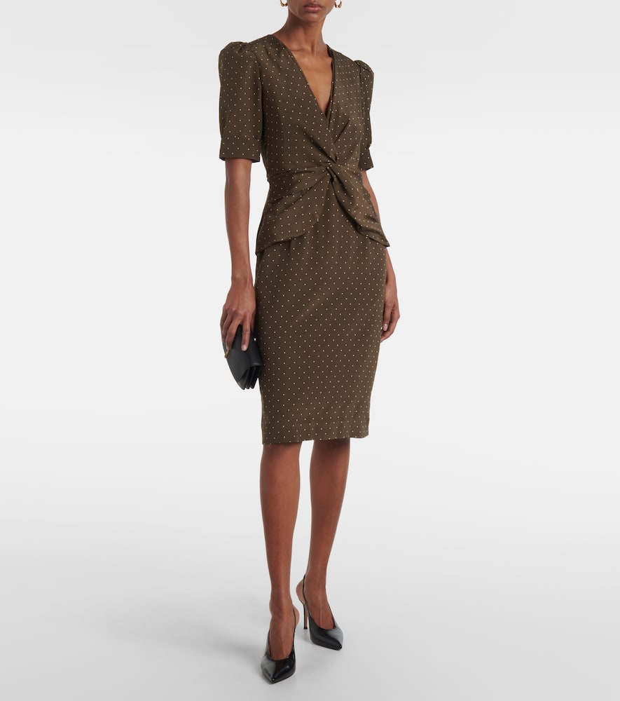 Alessandra Rich Polka-dot Silk Midi Dress In Green