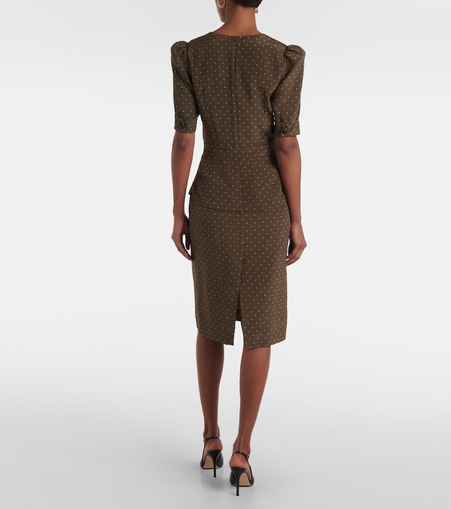 Alessandra Rich Polka-dot Silk Midi Dress In Green