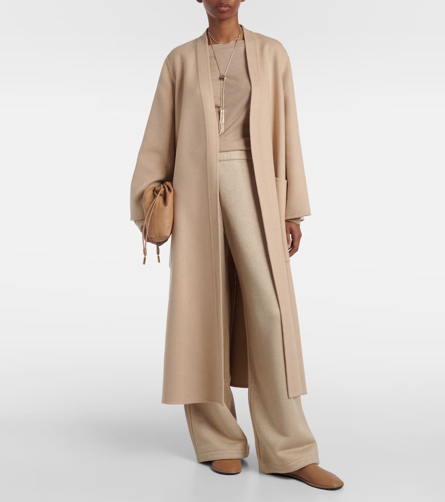 Max Mara Ragtime Ribbed-trim Wide-leg High-rise Wool-knit Trousers In Beige
